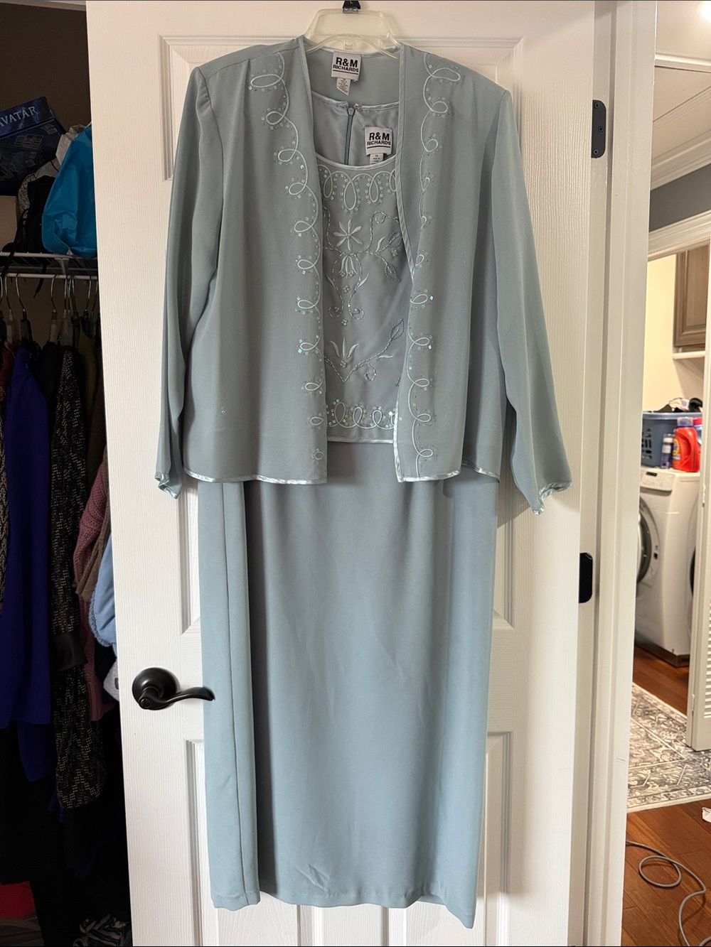 R&M Richards Pale Blue Embroidered Maxi Skirt Set